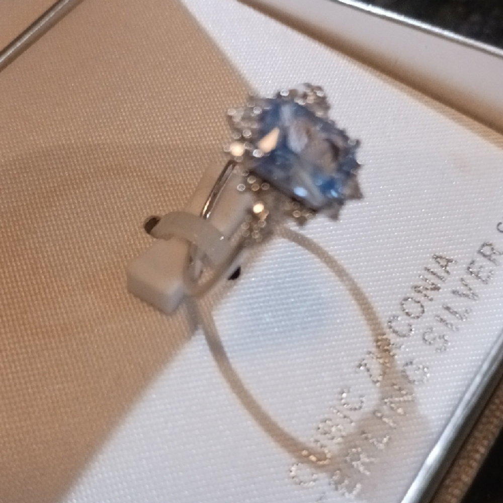 Elegant Silver Ring with Blue Stone  Size7